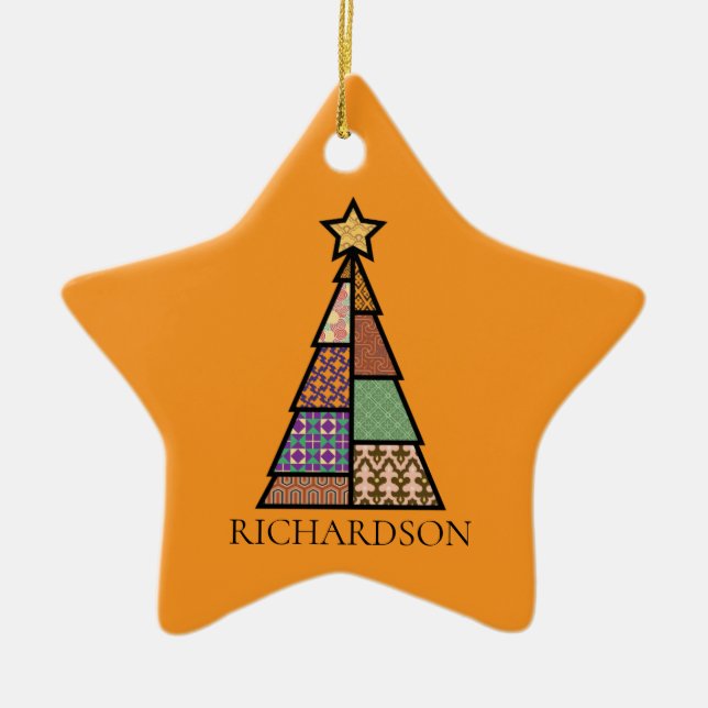 Quilt Julgran med Monogram Julgransprydnad Keramik (Framsidan)