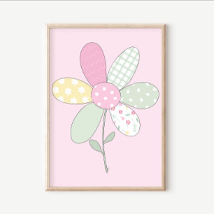 Quilt Konsttryck Set: Blomma på Rosa Bakgrund Poster
