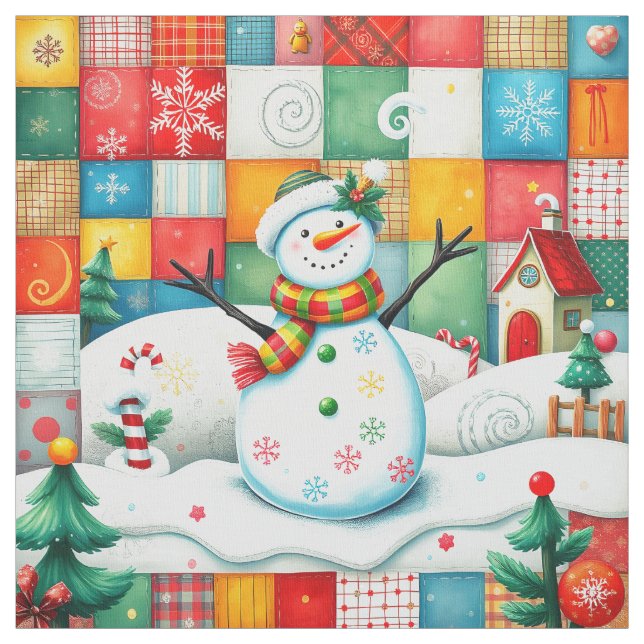 Quilt Look Patchwork Christmas Snowman Tyg (Prov)