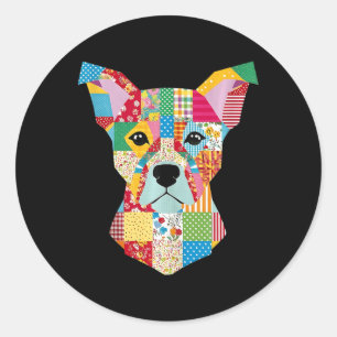 Quilt Mönster Hund för att stänga Älskare Quilter  Runt Klistermärke