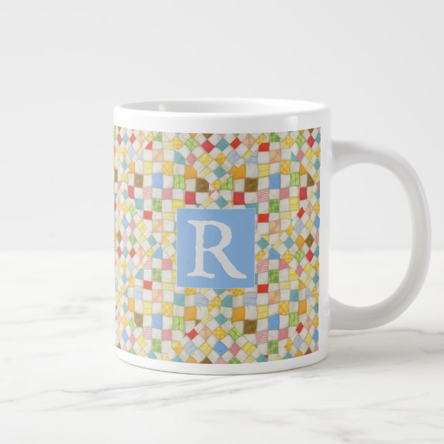 QUILT MOSAIC Big White Mugg + Text / Blue Jumbo Mugg (Höger)