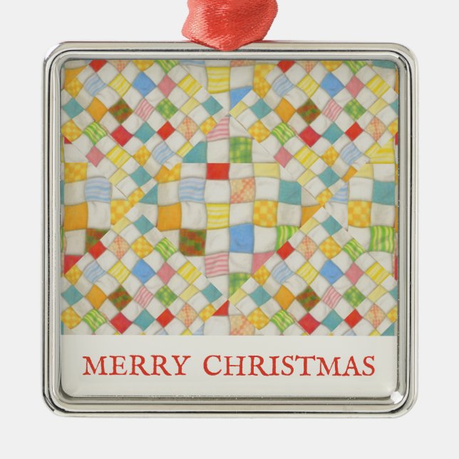 QUILT MOSAIC Premium Square Ornament + Text (Framsidan)