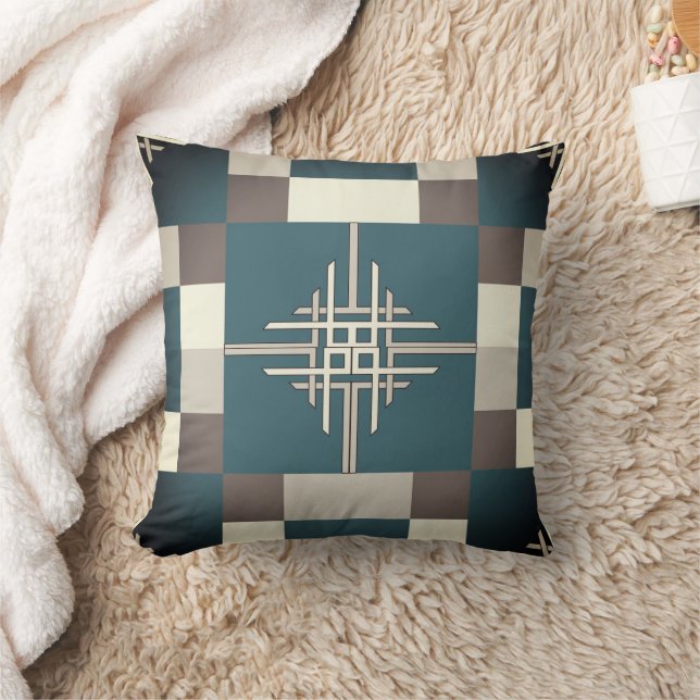 Quilt Pattern Brown and Gray Throw Pillow Kudde (Filt)