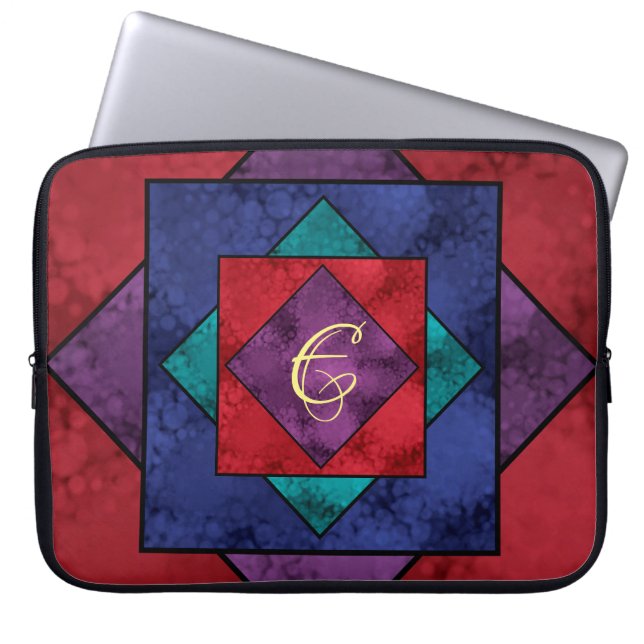 Quilt Square Monogram Laptop Fodral (Framsidan)