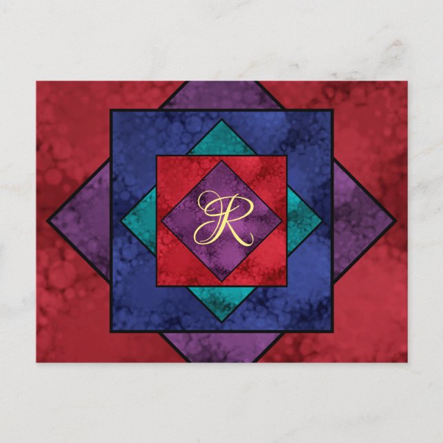 Quilt Square Monogram Vykort (Framsida)