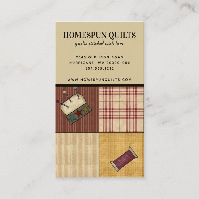 Quilt Squares Rustic Land Affärskort Visitkort (Framsida)