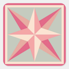 Quilt Stickers - Avfasad stjärna (Rosa/grått) Fyrkantigt Klistermärke