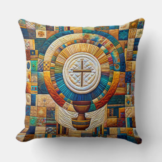 Quilt Stil Communion Host & Chalice Expressionist Kudde