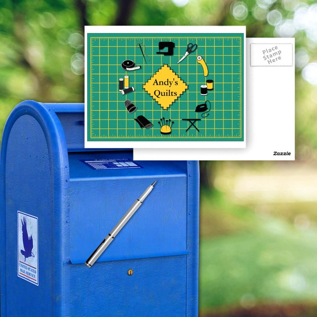 Quilt Time Customiz the Label Vykort (Mail a postcard announcement or invitation for your quilting business or event!)