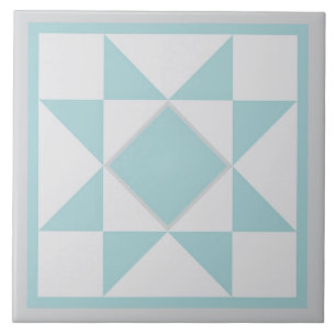 Quilt Trivet - Sawtooth Star (blått/grått) Kakelplatta