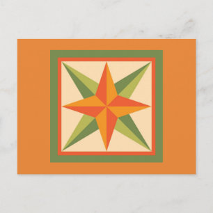 Quilt vykort - Fasadstjärna (orange/grön)