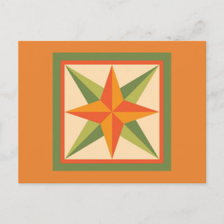 Quilt vykort - Fasadstjärna (orange/grön)