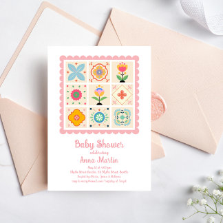 Quiltad Baby Shower Inbjudan