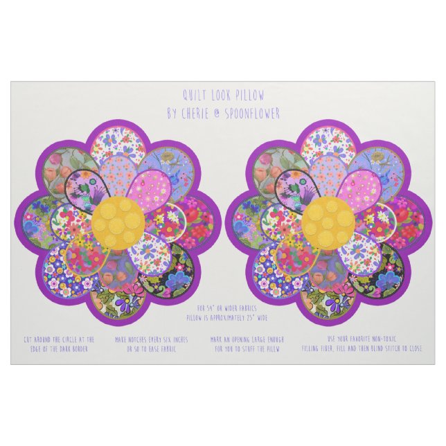 Quiltad Blommig Rund Kudd Sy och Klipp Kit Tyg (Fat Quarter)