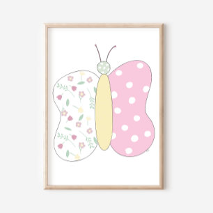 Quiltad fjäril konsttryck på vit bakgrund poster