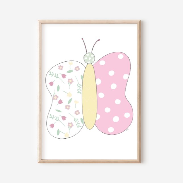 Quiltad fjäril konsttryck på vit bakgrund poster (Skapare uppladdad)