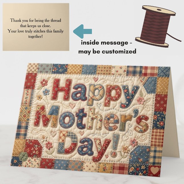 Quiltad "Glad mors dag" Färgglad Hjärtlig Kort (A lovely, colorful Happy Mother's Day quilt card for mom or grandma!)
