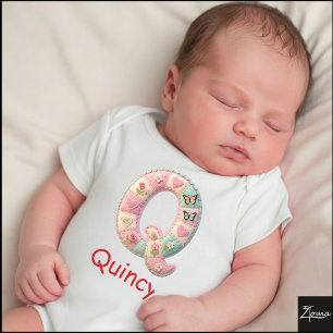 Quiltad patchwork initial bokstav Q barnkammare T Shirt