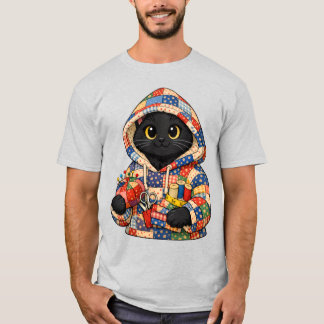 Quiltad svart katt T-shirt