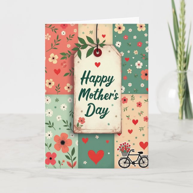 Quiltade blommor Morsdagskort Kort (Framsida)
