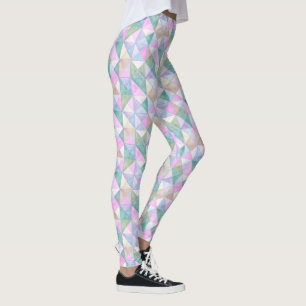 Quiltade trianglar i rosa mint och salvia leggings