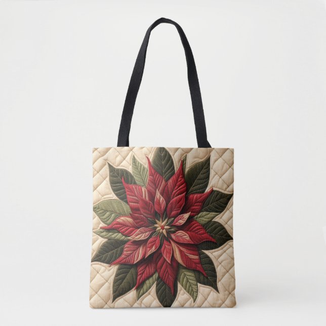 Quiltat Poinsettia Mönster Kräm Tygkasse (Framsida)
