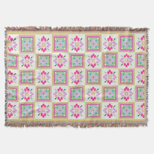 Quiltblock Abstrakt blomster Kastfilt Filt (Framsidan)