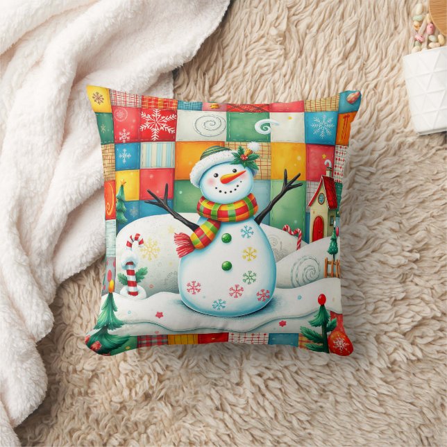 Quilted look Frosty Snögubbe med Patchwork Kudde (Filt)
