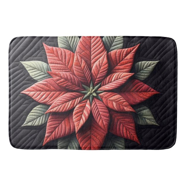 Quilted Mönster Poinsettia Black Badrumsmatta (Framsidan)