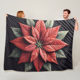 Quilted Mönster Poinsettia Black Fleecefilt