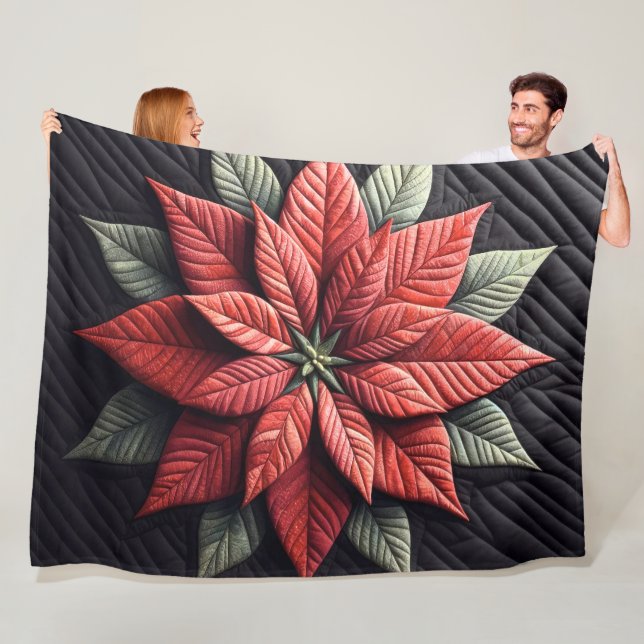 Quilted Mönster Poinsettia Black Fleecefilt (På plats)