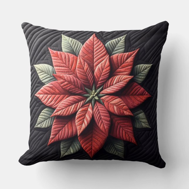 Quilted Mönster Poinsettia Black Kudde (Framsida)