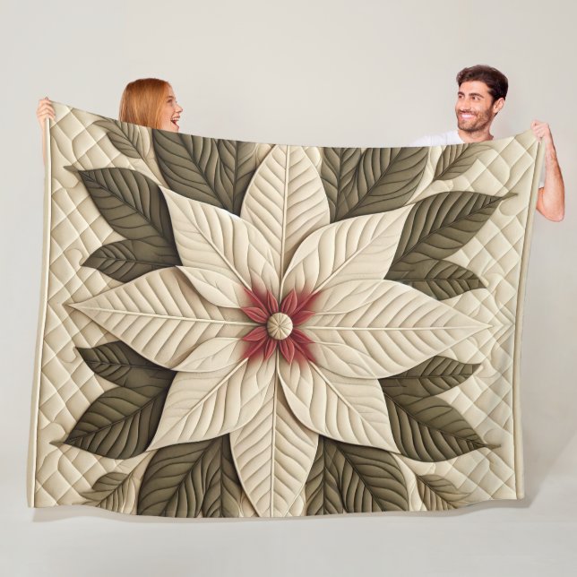 Quilted Mönster Poinsettia Cream Fleecefilt (På plats)