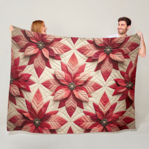 Quilted Mönster Poinsettia Cream Red Fleecefilt