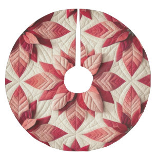 Quilted Mönster Poinsettia Cream Red Julgransmatta Borstad Polyester