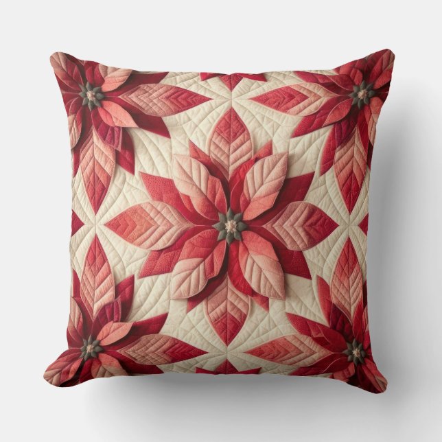 Quilted Mönster Poinsettia Cream Red Kudde (Framsida)