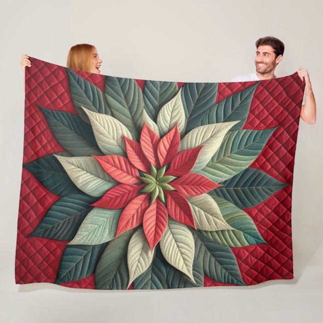 Quilted Mönster Poinsettia Red Fleecefilt (På plats)
