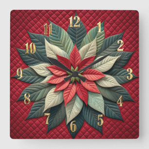 Quilted Mönster Poinsettia Red Fyrkantig Klocka