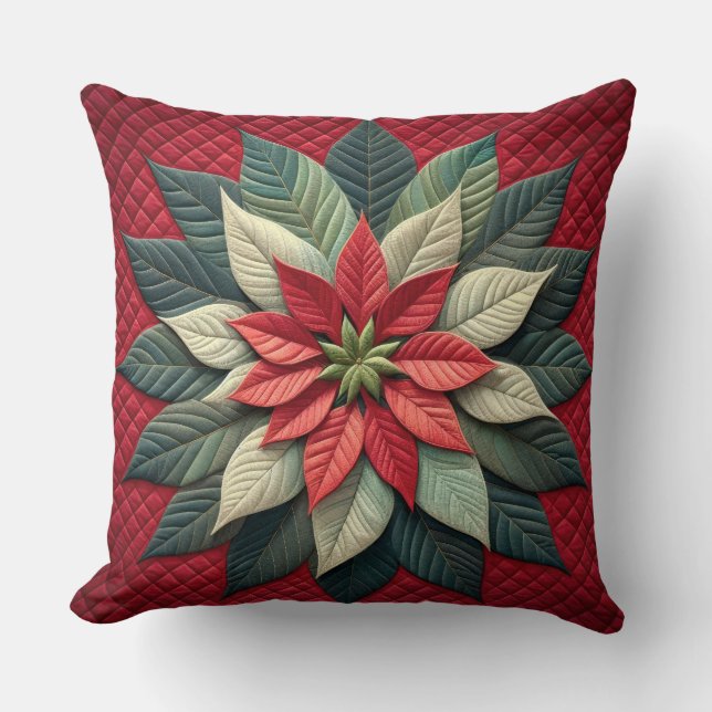 Quilted Mönster Poinsettia Red Kudde (Framsida)
