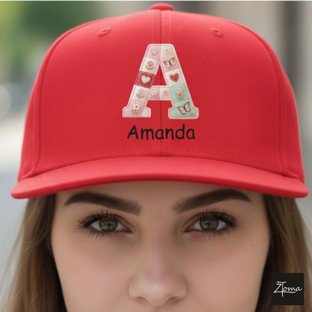 Quilted Patchwork Initial Letter A Nursery Keps (This is a sample design. There are several models to choose from, with the name and color changed.)