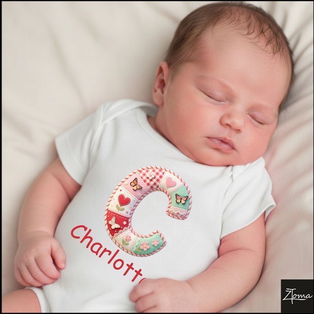 Quilted Patchwork Initial Letter C Nursery T Shirt (This is a sample design. There are several models to choose from, with the name and color changed.)