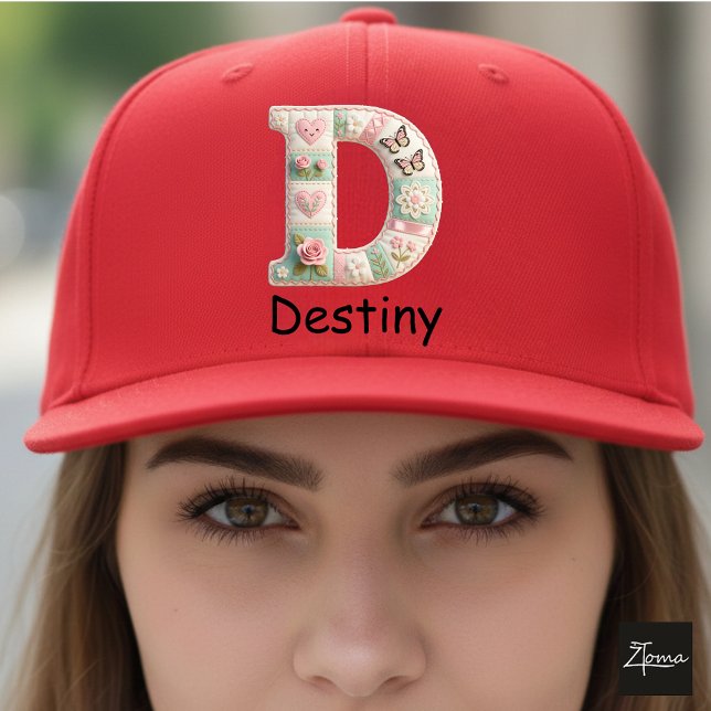 Quilted Patchwork Initial Letter D Nursery Keps (This is a sample design. There are several models to choose from, with the name and color changed.)