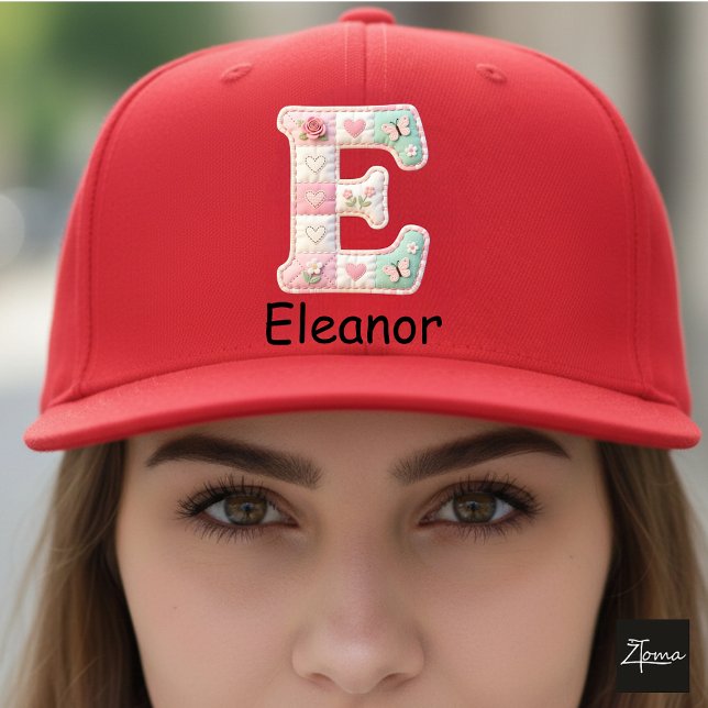 Quilted Patchwork Initial Letter E Nursery Keps (This is a sample design. There are several models to choose from, with the name and color changed.)