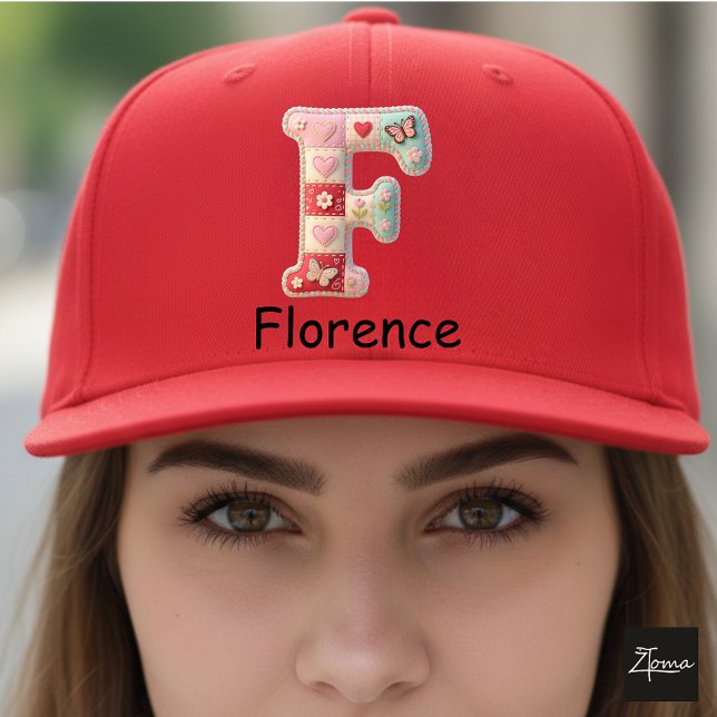 Quilted Patchwork Initial Letter F Nursery Keps (This is a sample design. There are several models to choose from, with the name and color changed.)