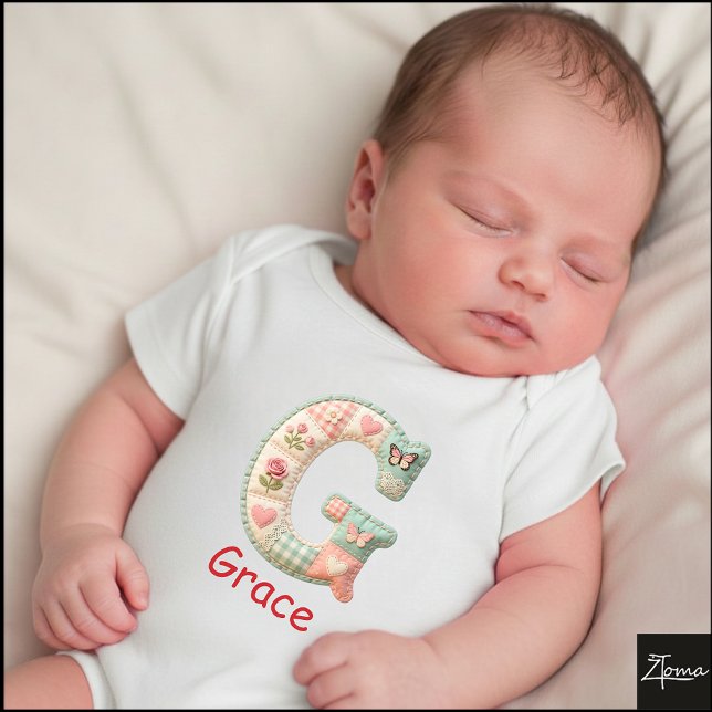 Quilted Patchwork Initial Letter G Nursery T Shirt (This is a sample design. There are several models to choose from, with the name and color changed.)