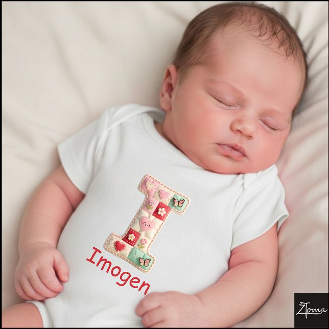 Quilted Patchwork Initial Letter I Nursery T Shirt (This is a sample design. There are several models to choose from, with the name and color changed.)