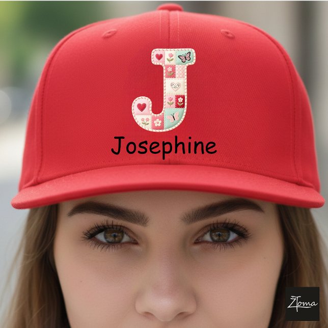 Quilted Patchwork Initial Letter J Nursery Keps (This is a sample design. There are several models to choose from, with the name and color changed.)