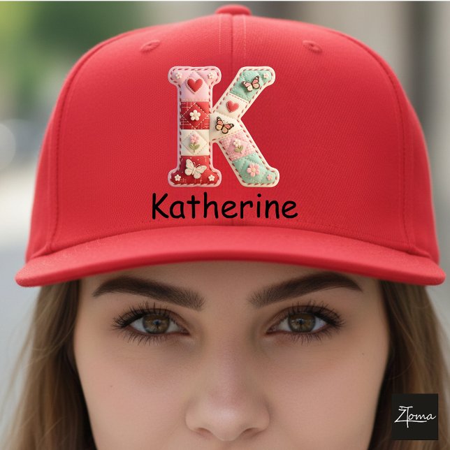 Quilted Patchwork Initial Letter K Nursery Keps (This is a sample design. There are several models to choose from, with the name and color changed.)