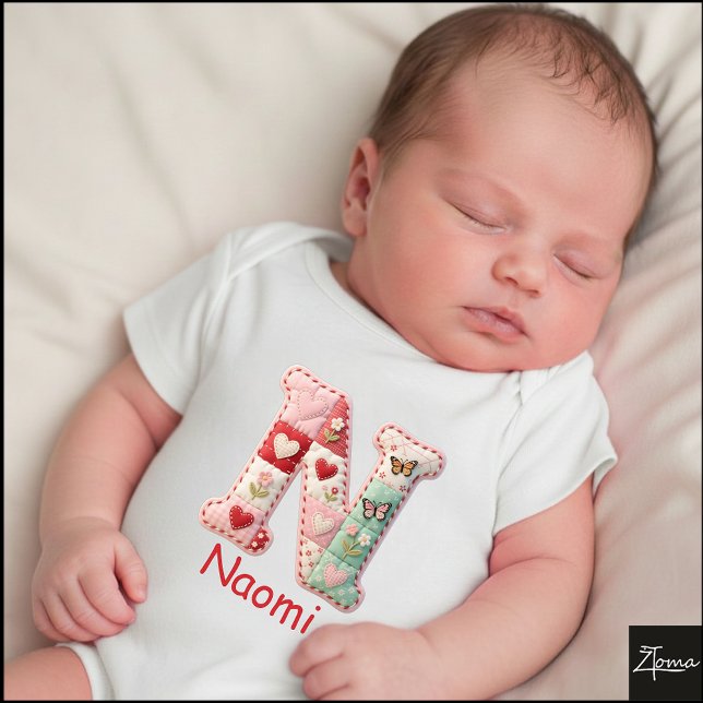 Quilted Patchwork Initial Letter N Nursery T Shirt (This is a sample design. There are several models to choose from, with the name and color changed.)