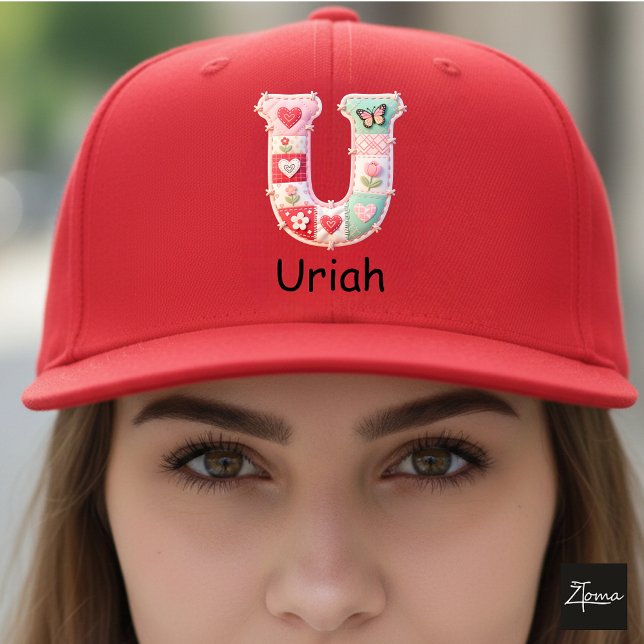 Quilted Patchwork Initial Letter U Nursery Keps (This is a sample design. There are several models to choose from, with the name and color changed.)